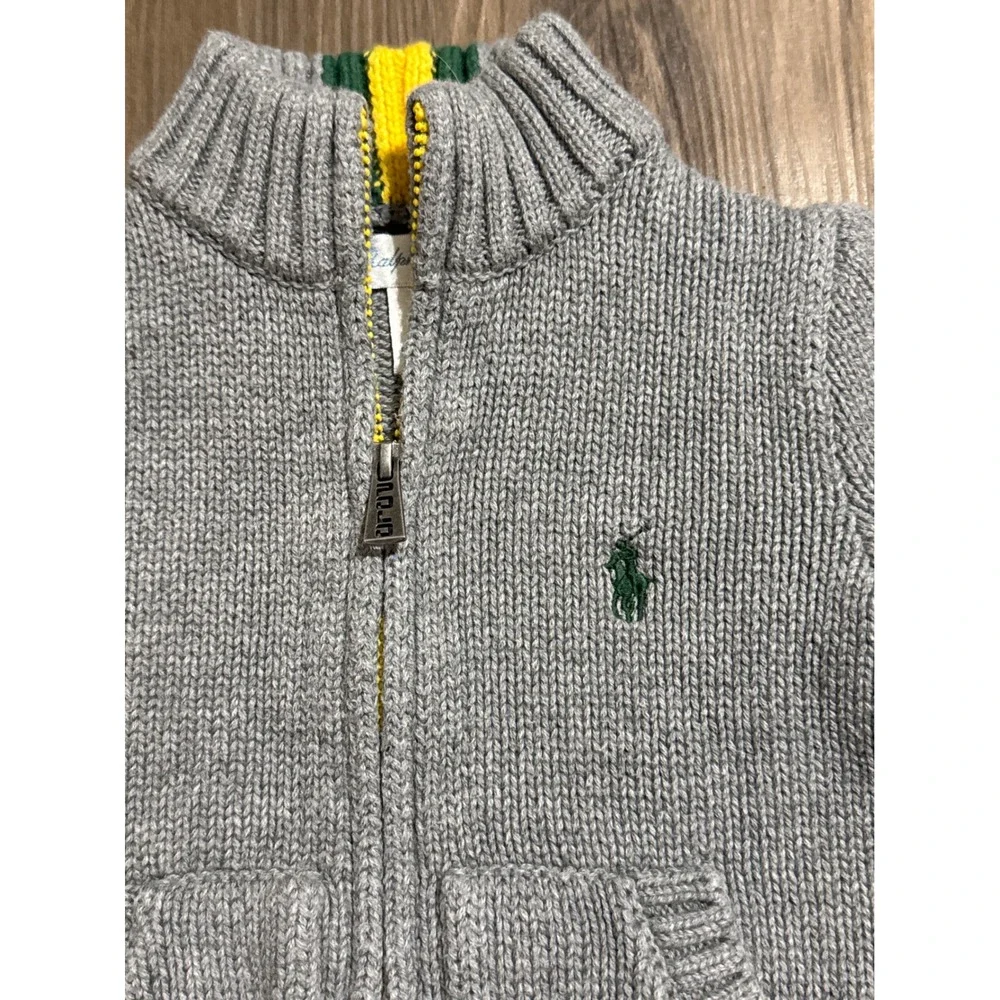 Ralph Lauren Baby Boys' Full Zip Gray Sweater‎ 9 Months 100% Cotton Knit